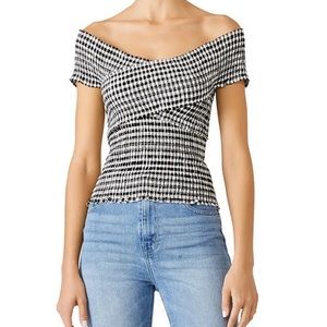 Cupcakes and cashmere Gingham off shoulder stretchy top